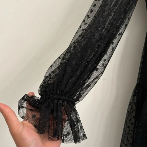 Milly Black dot Tulle Ruffled Tiered Sundress with Bishop Sleeves sz -4 - Picture 5 of 9